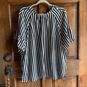 Black and White stripe flowy blouse